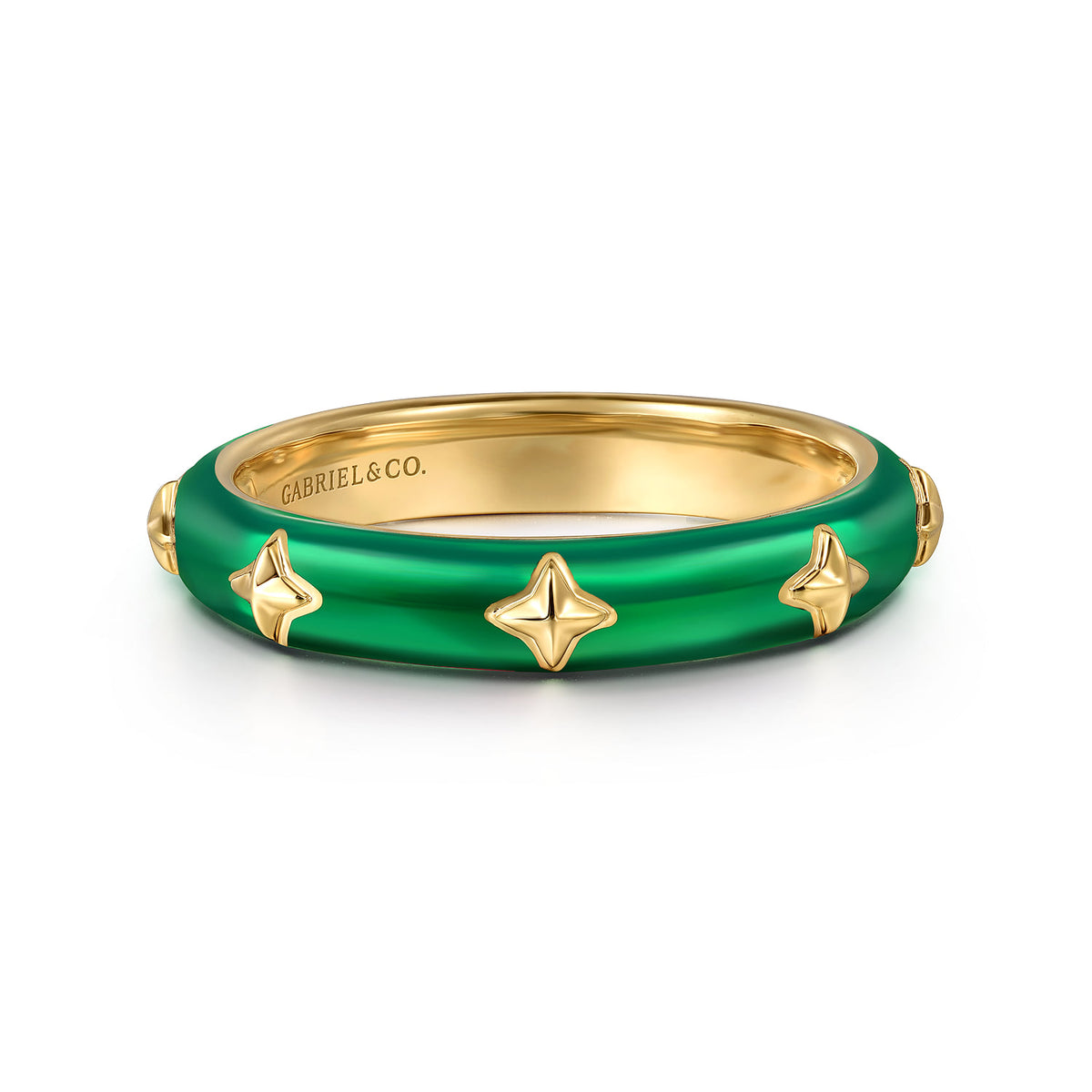 14K Yellow Gold Star Split Stackable with Chrome Green Enamel — Gabriel & Co. LR52658EQY4JJJ