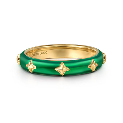 14K Yellow Gold Star Split Stackable with Chrome Green Enamel — Gabriel & Co. LR52658EQY4JJJ