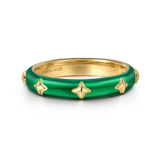 14K Yellow Gold Star Split Stackable with Chrome Green Enamel — Gabriel & Co. LR52658EQY4JJJ