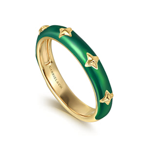14K Yellow Gold Star Split Stackable with Chrome Green Enamel — Gabriel & Co. LR52658EQY4JJJ