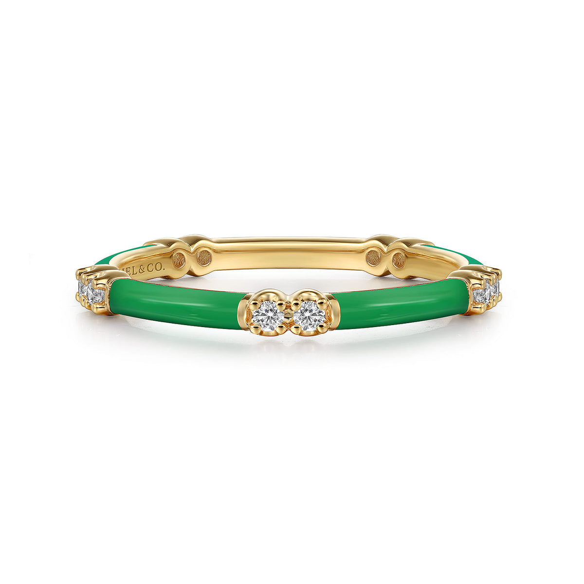 14K Yellow Gold Diamond Station Stackable with Emerald Green Enamel — Gabriel & Co. LR52659E4Y45JJ