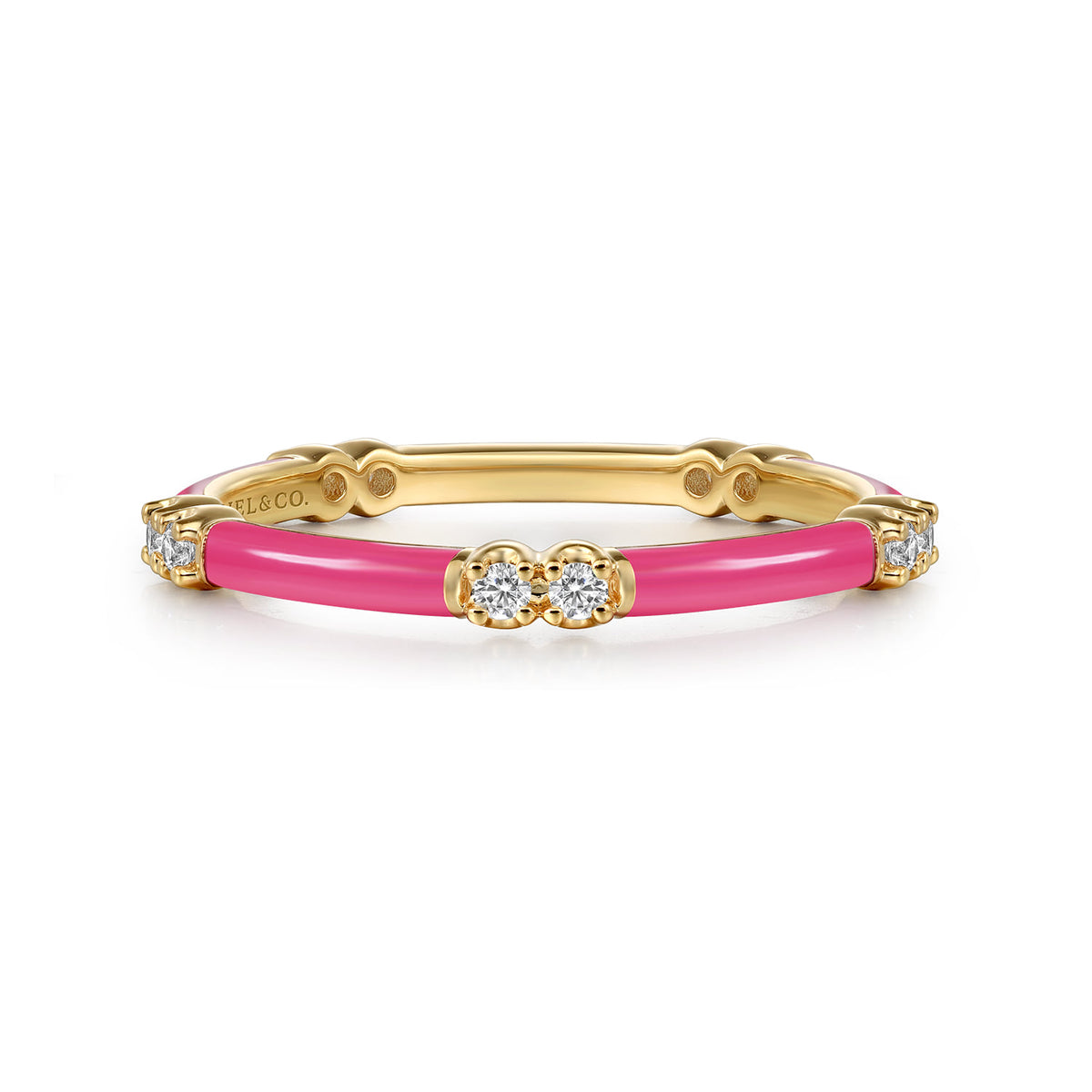 14K Yellow Gold Diamond Station Stackable with Fuchsia Enamel — Gabriel & Co. LR52659EFY45JJ