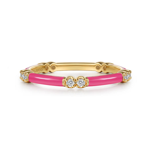 14K Yellow Gold Diamond Station Stackable with Fuchsia Enamel — Gabriel & Co. LR52659EFY45JJ