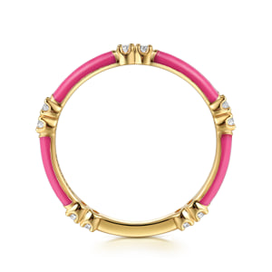 14K Yellow Gold Diamond Station Stackable with Fuchsia Enamel — Gabriel & Co. LR52659EFY45JJ