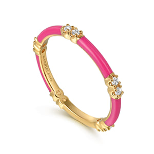 14K Yellow Gold Diamond Station Stackable with Fuchsia Enamel — Gabriel & Co. LR52659EFY45JJ