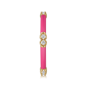 14K Yellow Gold Diamond Station Stackable with Fuchsia Enamel — Gabriel & Co. LR52659EFY45JJ
