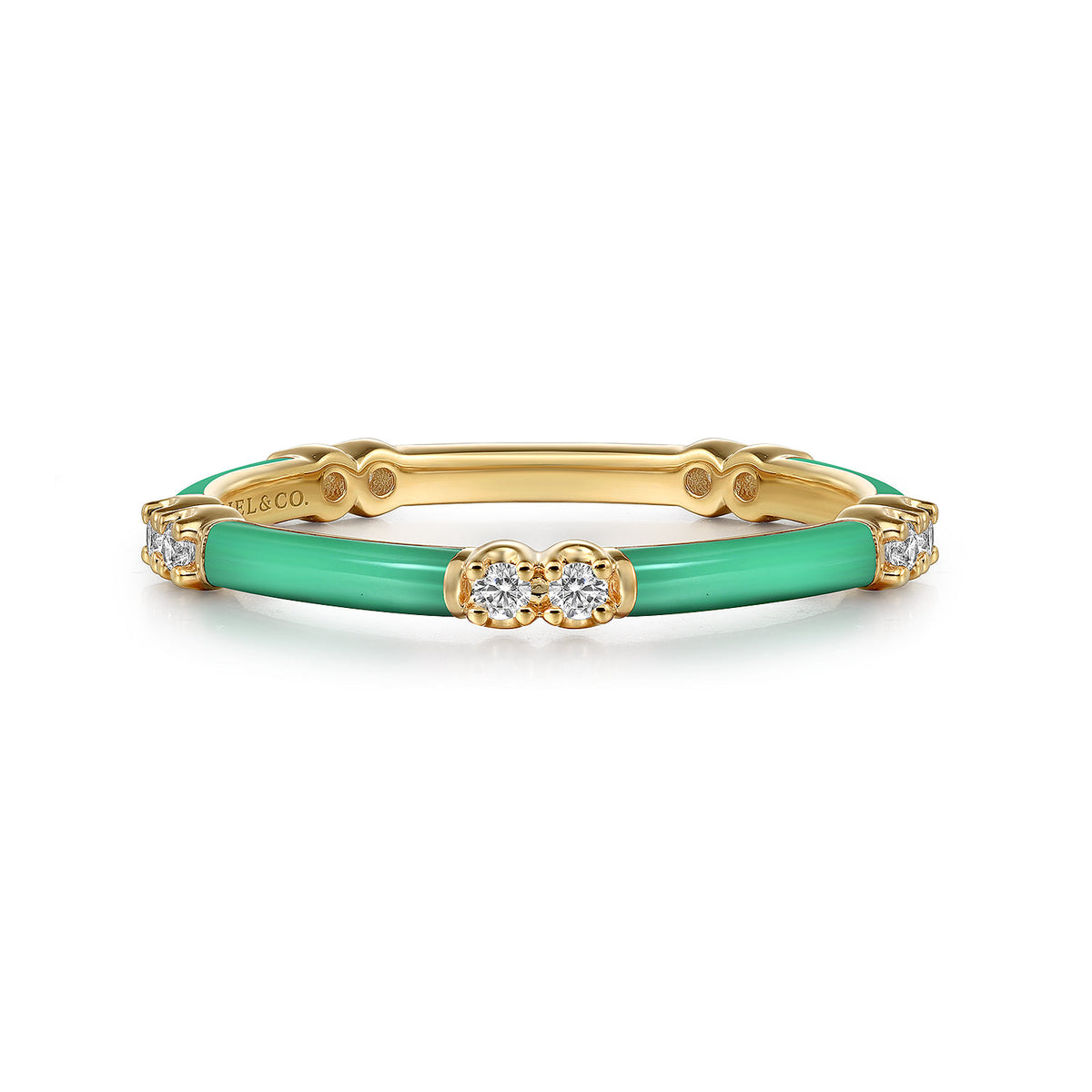 14K Yellow Gold Diamond Station Stackable with Mint Green Enamel — Gabriel & Co. LR52659EHY45JJ