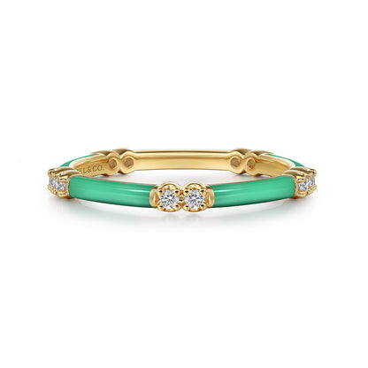 14K Yellow Gold Diamond Station Stackable with Mint Green Enamel — Gabriel & Co. LR52659EHY45JJ