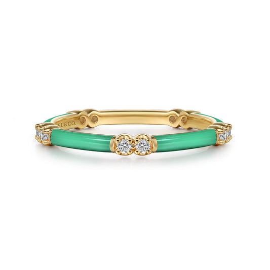 14K Yellow Gold Diamond Station Stackable with Mint Green Enamel — Gabriel & Co. LR52659EHY45JJ