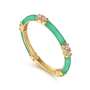 14K Yellow Gold Diamond Station Stackable with Mint Green Enamel — Gabriel & Co. LR52659EHY45JJ