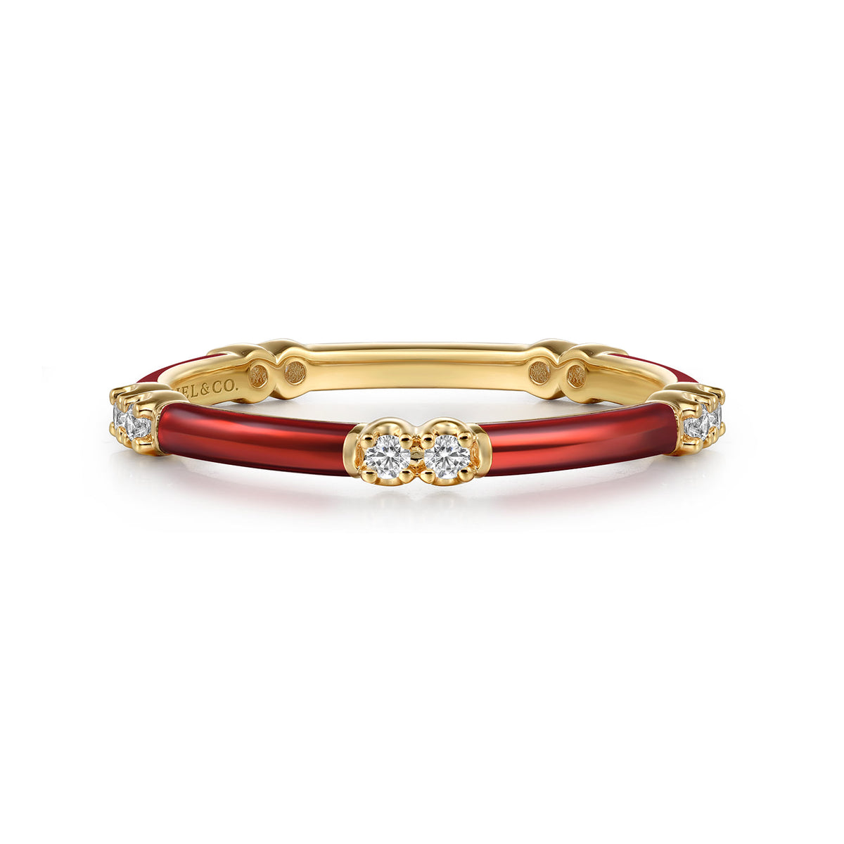 14K Yellow Gold Diamond Station Stackable with Chrome Red Enamel — Gabriel & Co. LR52659EOY45JJ