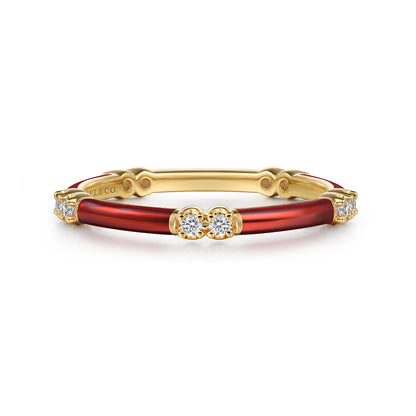 14K Yellow Gold Diamond Station Stackable with Chrome Red Enamel — Gabriel & Co. LR52659EOY45JJ