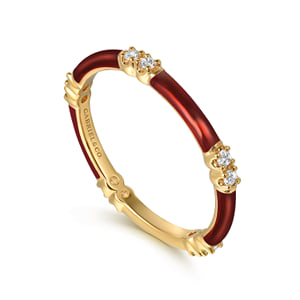 14K Yellow Gold Diamond Station Stackable with Chrome Red Enamel — Gabriel & Co. LR52659EOY45JJ