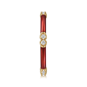 14K Yellow Gold Diamond Station Stackable with Chrome Red Enamel — Gabriel & Co. LR52659EOY45JJ