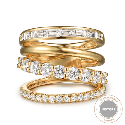 14K Yellow Gold Diamond Wide Band Easy Stackable Ring — Gabriel & Co. LR52691Y44JJ
