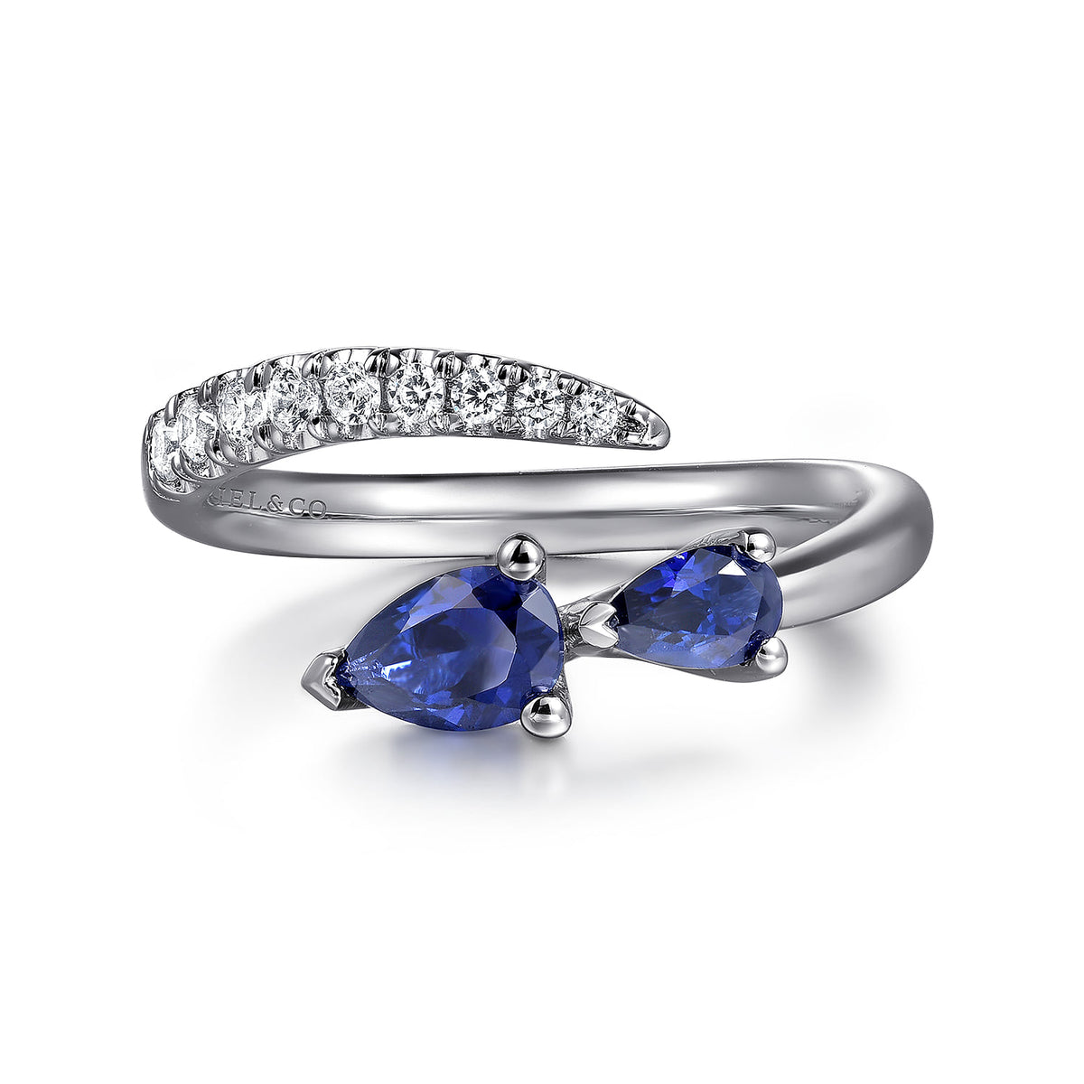 14K White Gold Diamond and Sapphire Bypass Ring — Gabriel & Co. LR52707W45SA