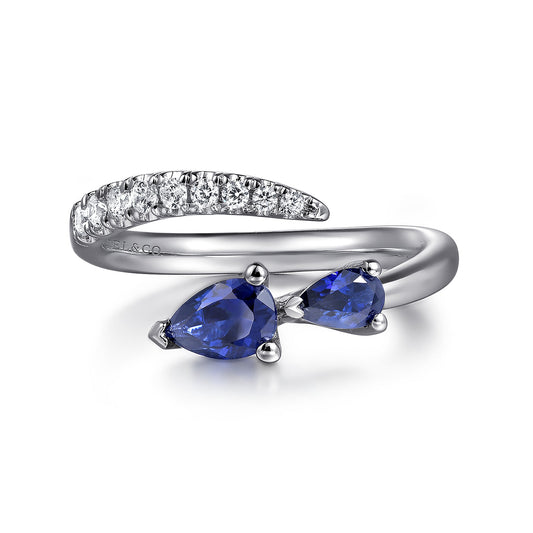 14K White Gold Diamond and Sapphire Bypass Ring — Gabriel & Co. LR52707W45SA