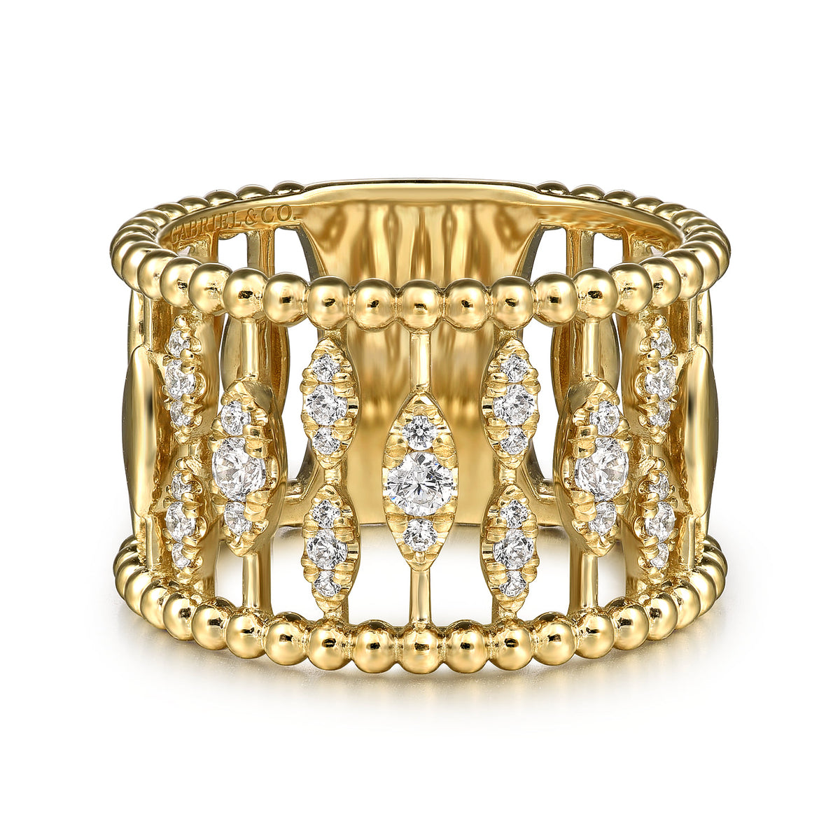 14K Yellow Gold Diamond and Bujukan Beads Wide Band Ring — Gabriel & Co. LR52708Y45JJ