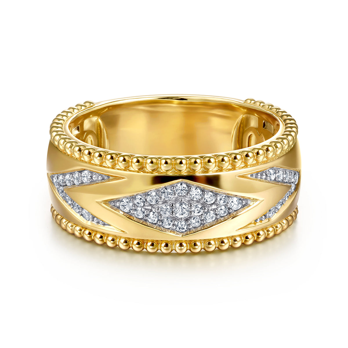 Wide Band Ring Chevron 14K Yellow Gold Diamond 0.18ct Bujukan — Gabriel & Co. LR52728Y45JJ