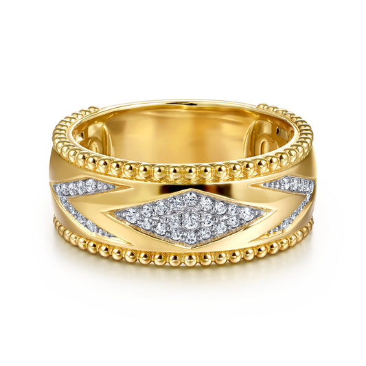 Wide Band Ring Chevron 14K Yellow Gold Diamond 0.18ct Bujukan — Gabriel & Co. LR52728Y45JJ