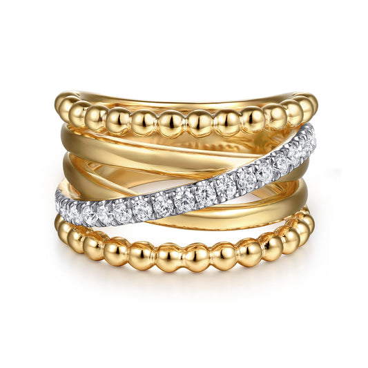 14K Yellow Gold Bujukan Diamond Wide Band Ring — Gabriel & Co. LR52755Y45JJ