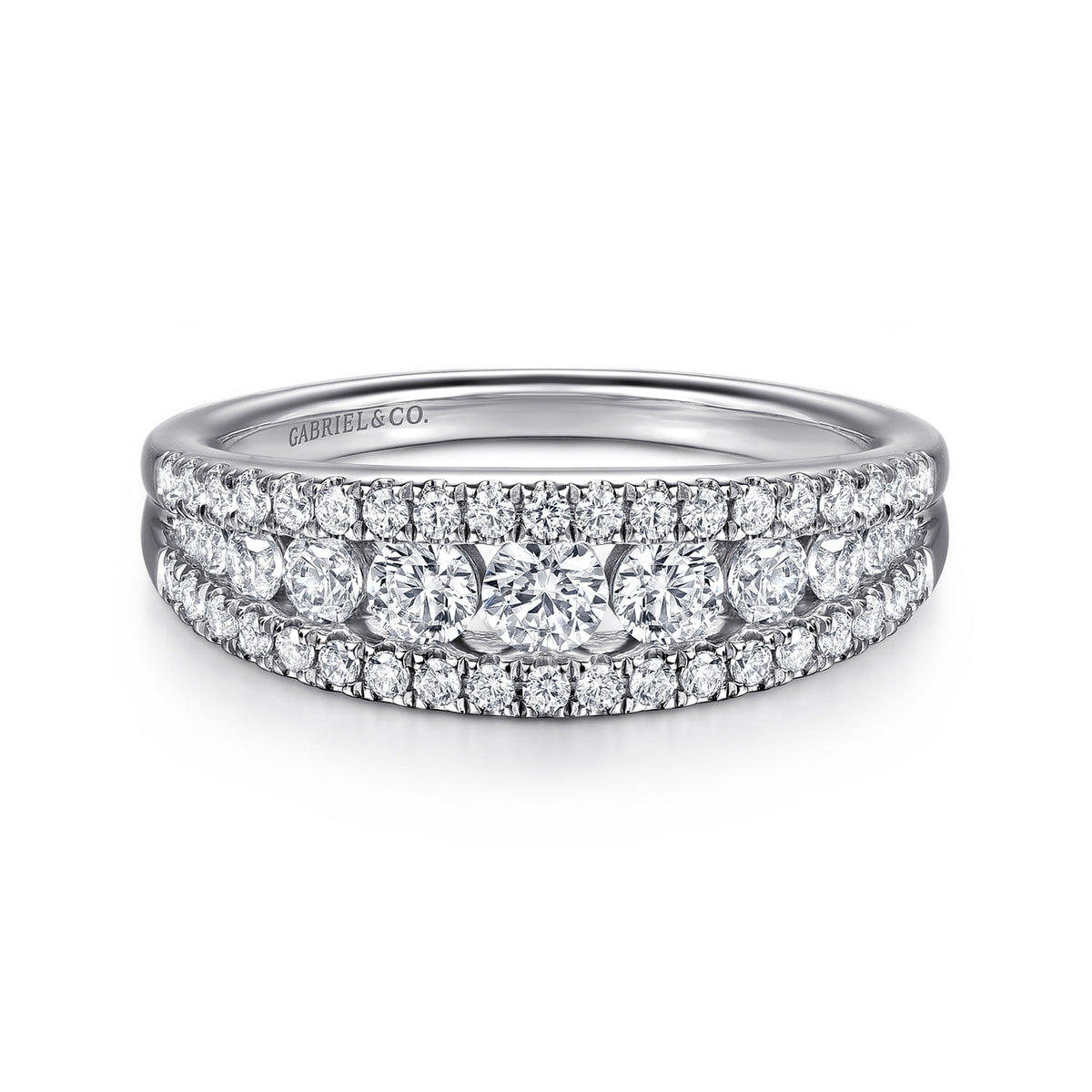 14K White Gold Graduating Diamond Wide Band Ring — Gabriel & Co. LR52770W45JJ