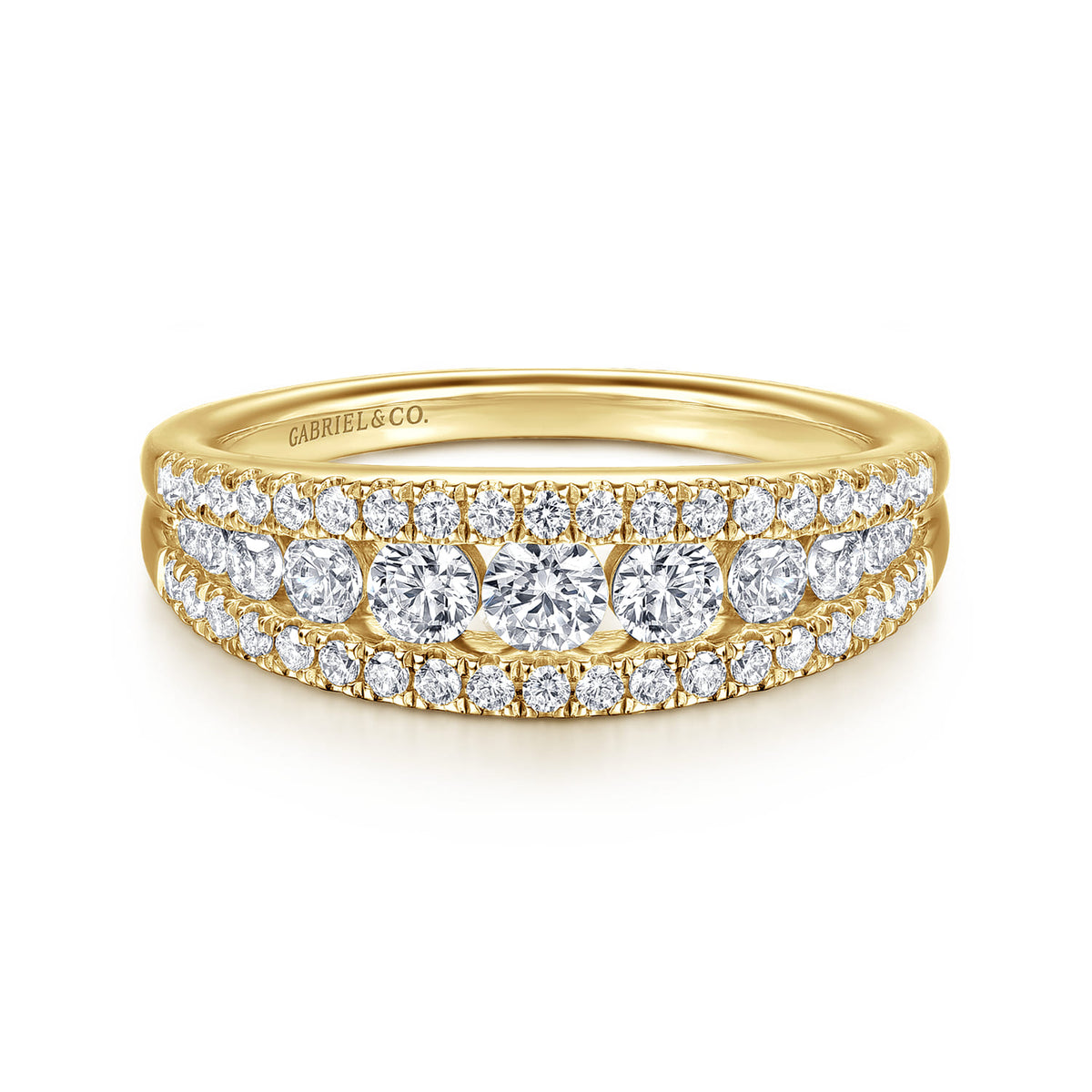 14K Yellow Gold Graduating Diamond Wide Band Ring — Gabriel & Co. LR52770Y45JJ