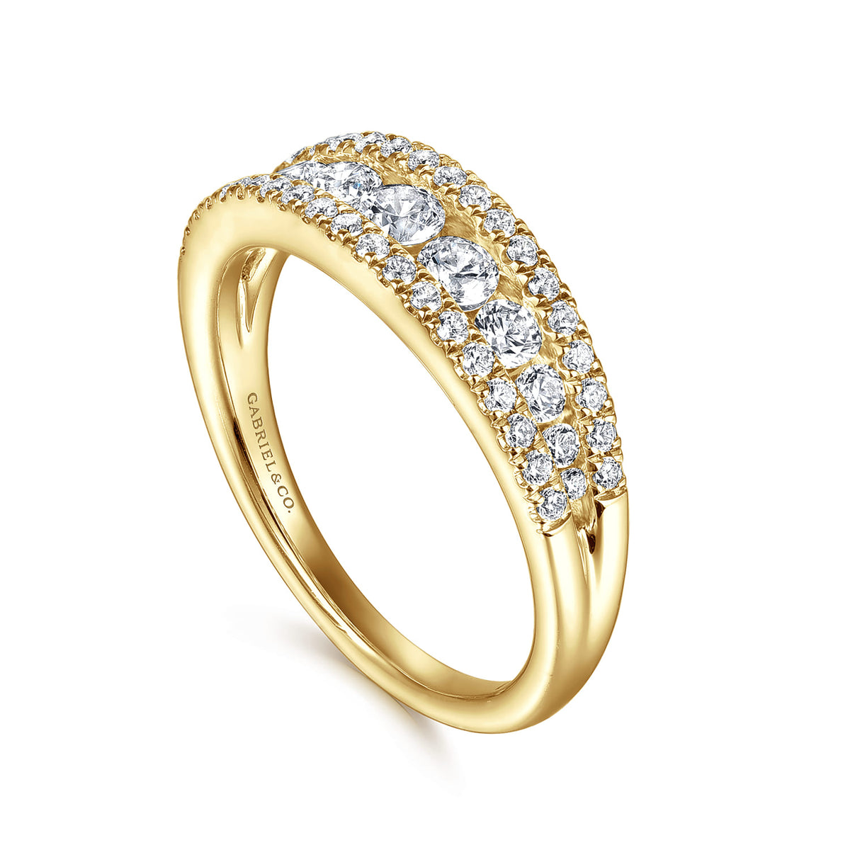 14K Yellow Gold Graduating Diamond Wide Band Ring — Gabriel & Co. LR52770Y45JJ
