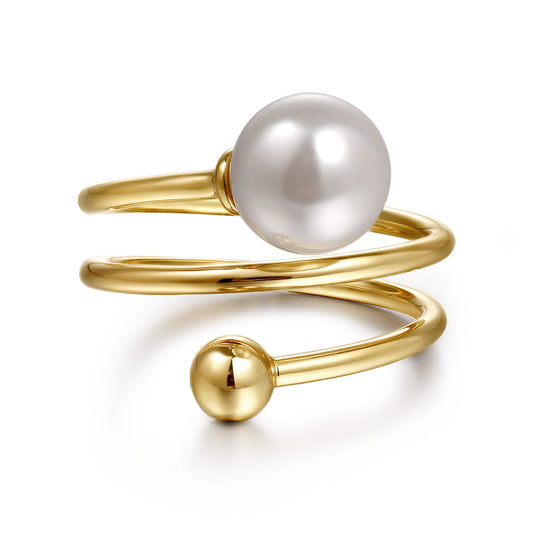 14K Yellow Gold Bujukan Beads and Pearl Bypass Ring — Gabriel & Co. LR52771Y4JPL