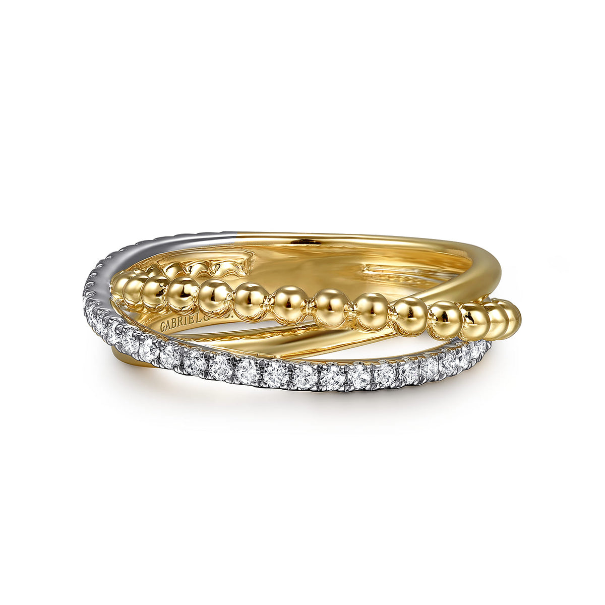 14K White & Yellow Gold Diamond Criss Cross Ring- Bujukan — Gabriel & Co. LR52775M45JJ