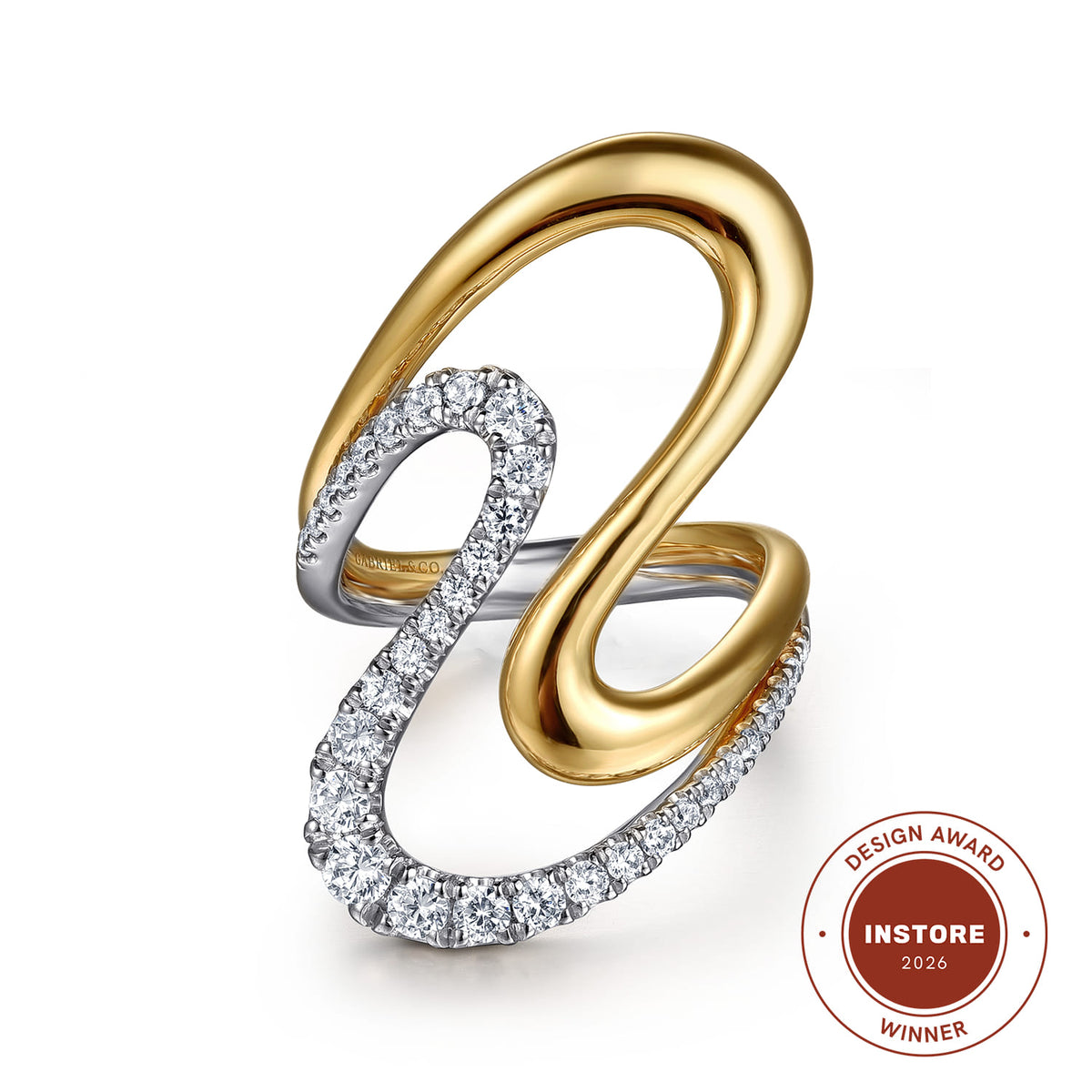 14K White &Yellow Gold Graduating Diamond Twisted Ring — Gabriel & Co. LR52789M45JJ