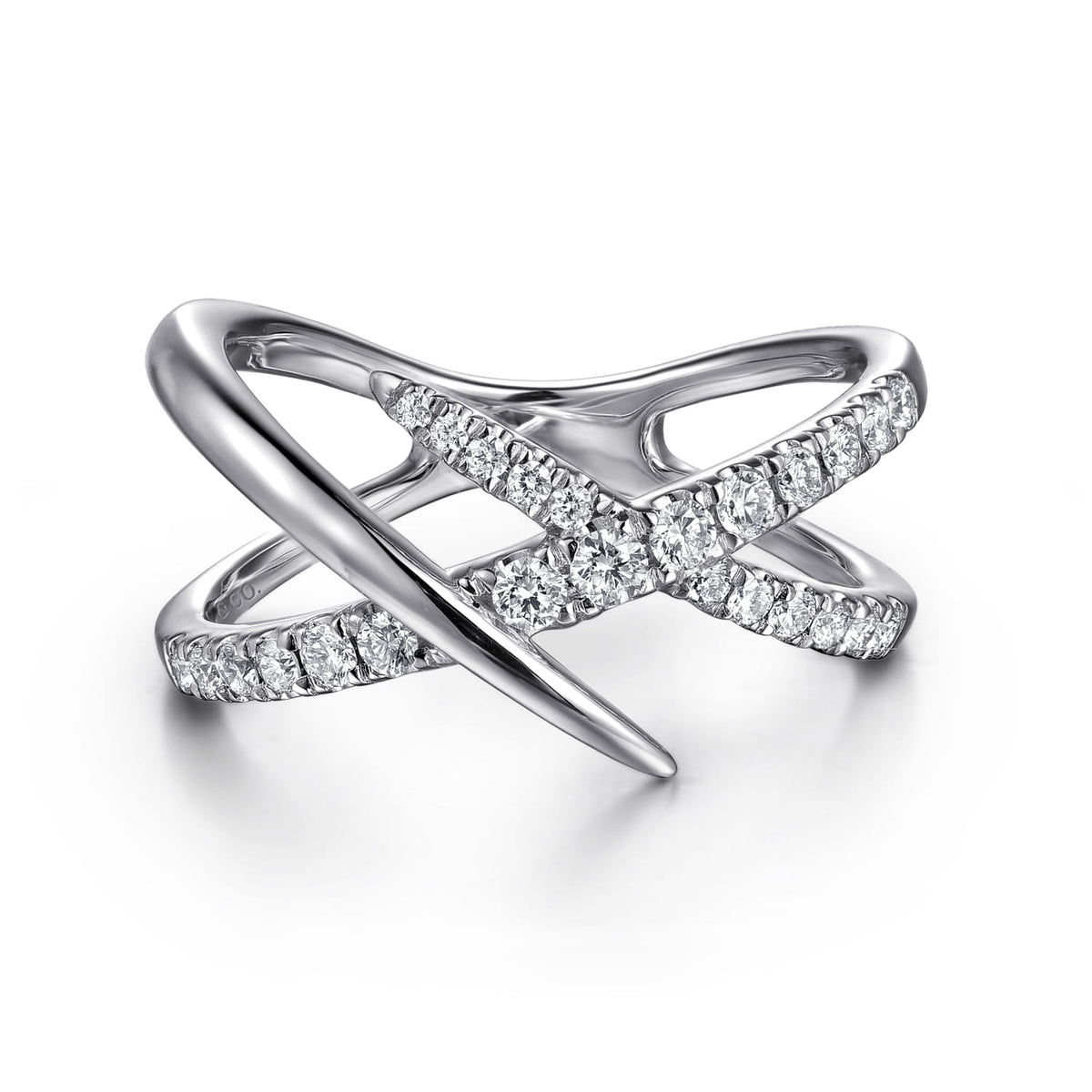 14K White Gold Graduating Diamond Spike Criss Cross Ring — Gabriel & Co. LR52790W45JJ