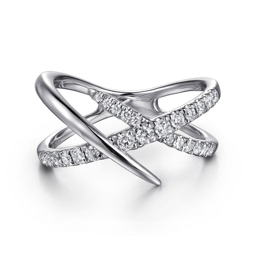 14K White Gold Graduating Diamond Spike Criss Cross Ring — Gabriel & Co. LR52790W45JJ
