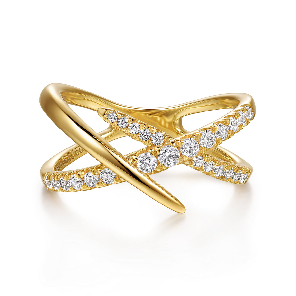 14K Yellow Gold Graduating Diamond Spike Criss Cross Ring — Gabriel & Co. LR52790Y45JJ