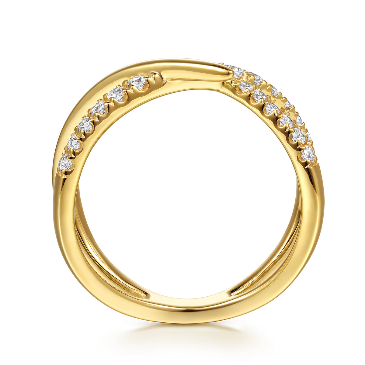 14K Yellow Gold Graduating Diamond Spike Criss Cross Ring — Gabriel & Co. LR52790Y45JJ
