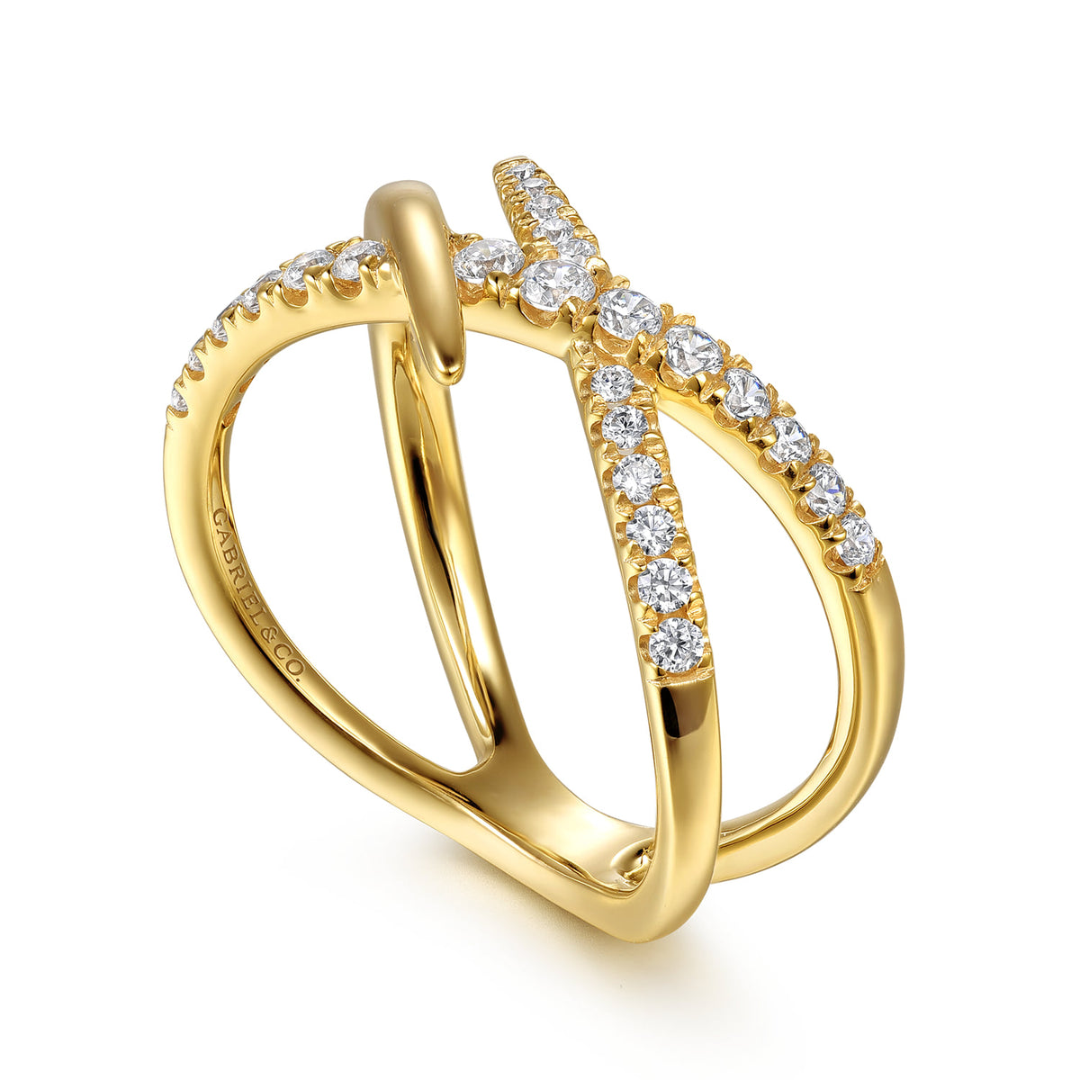 14K Yellow Gold Graduating Diamond Spike Criss Cross Ring — Gabriel & Co. LR52790Y45JJ