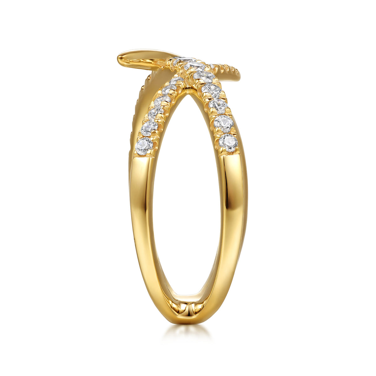 14K Yellow Gold Graduating Diamond Spike Criss Cross Ring — Gabriel & Co. LR52790Y45JJ