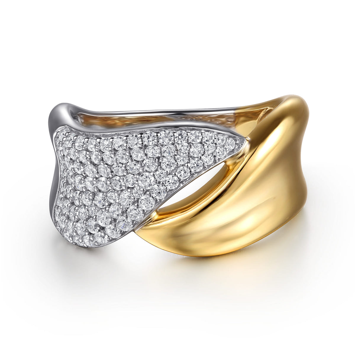 14K White & Yellow Gold Pave Diamond Bypass Ring — Gabriel & Co. LR52797M45JJ