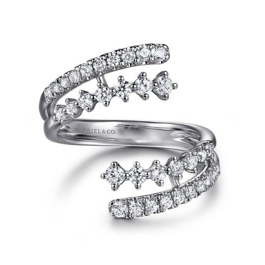14K White Gold Graduating Diamond Bypass Ring — Gabriel & Co. LR52806W45JJ
