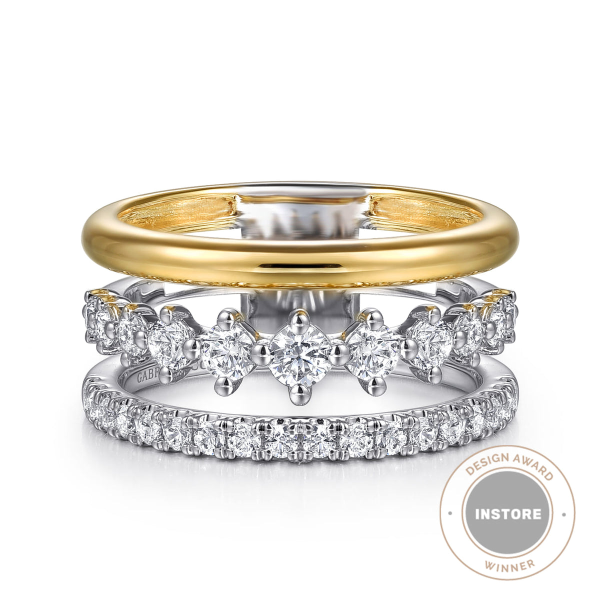 14K White & Yellow Gold Diamond Easy Stackable Ring — Gabriel & Co. LR52808M45JJ