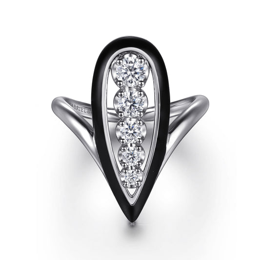 14K White Gold Graduating Diamond Chevron Ring with Black Enamel — Gabriel & Co. LR52809E8W45JJ