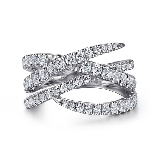 14K White Gold Graduating Diamond Spike Criss Cross Ring — Gabriel & Co. LR52810W45JJ