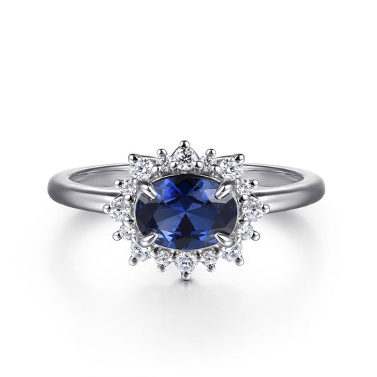 14K White Gold Diamond Halo and Oval Sapphire Classic Ladies Ring — Gabriel & Co. LR52827W45SA