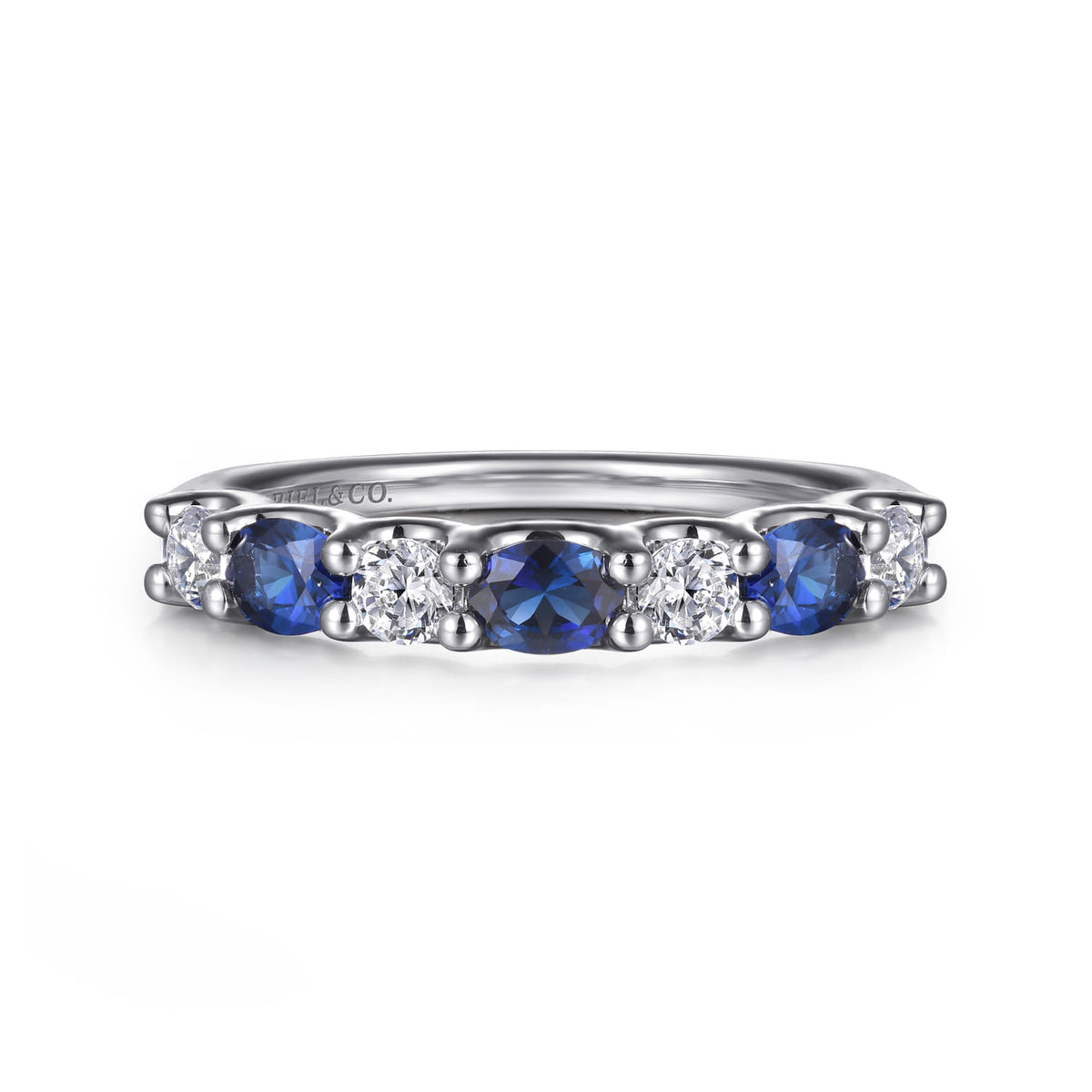 14K White Gold Diamond and Oval Sapphire Band Ring — Gabriel & Co. LR52831W45SA