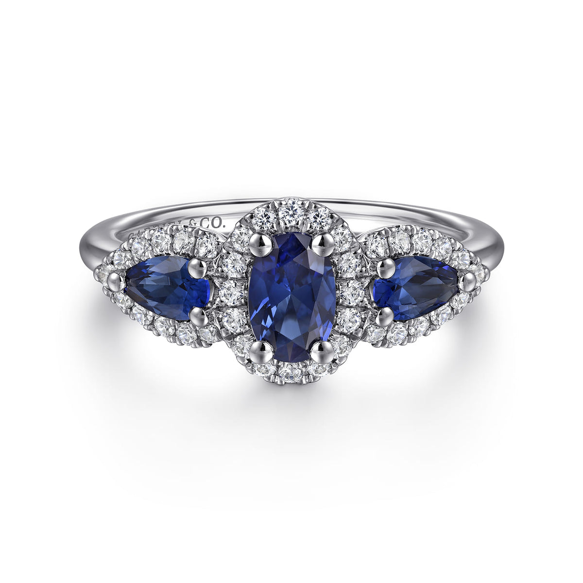 14K White Gold Sapphire and Diamond Halo Ladies Ring — Gabriel & Co. LR52832W45SA