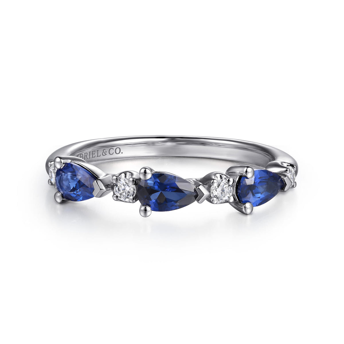 14K White Gold Diamond and Pear Sapphire Ladies Ring — Gabriel & Co. LR52842W45SA