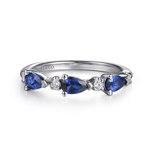 14K White Gold Diamond and Pear Sapphire Ladies Ring — Gabriel & Co. LR52842W45SA