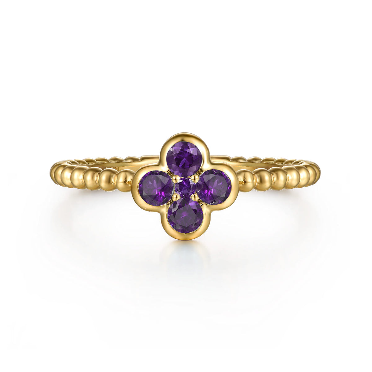 14K Yellow Gold Amethyst Cluster Clover and Bujukan Bead Stackable Ring — Gabriel & Co. LR52876Y4JAM