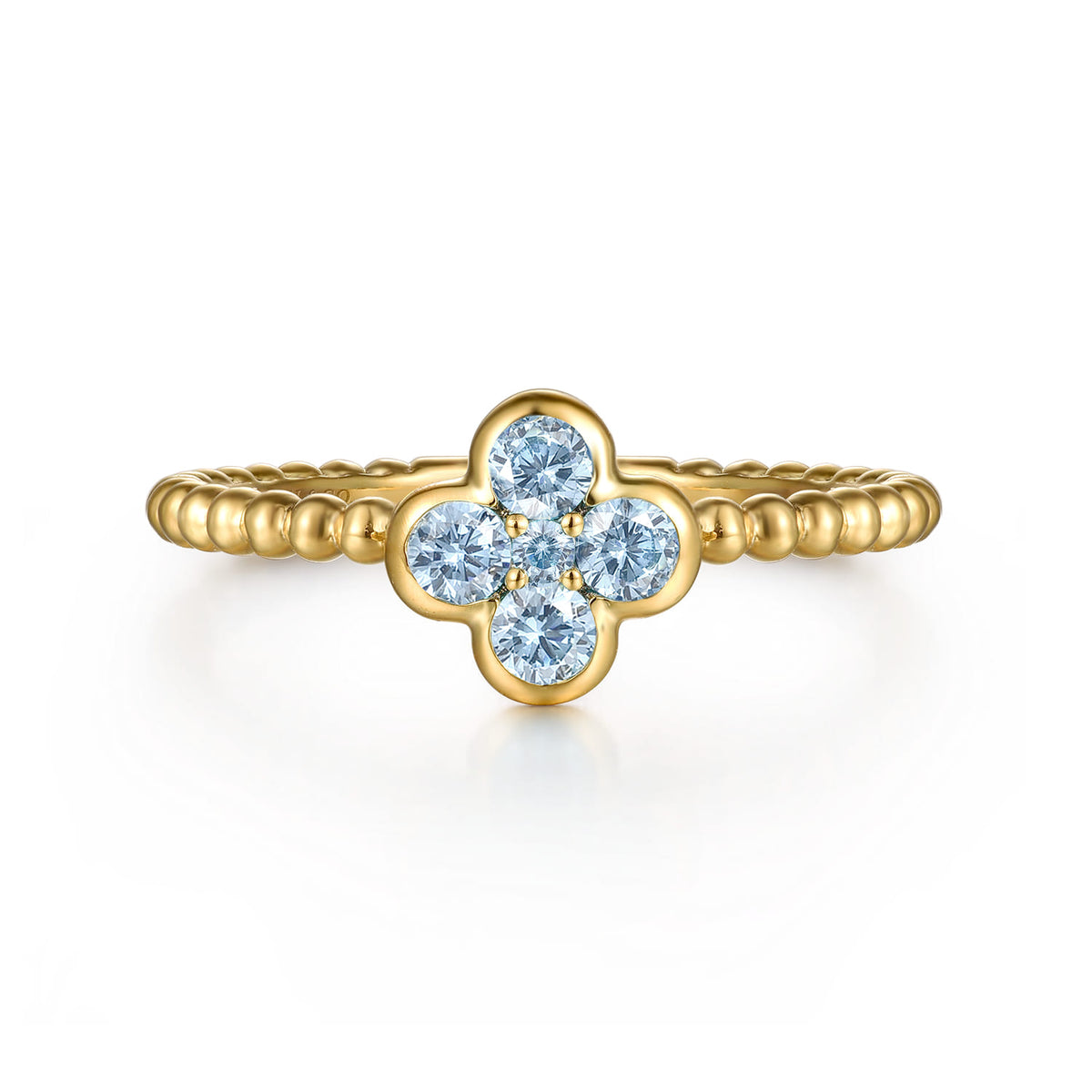 14K Yellow Gold Aquamarine Cluster Clover and Bujukan Bead Stackable Ring — Gabriel & Co. LR52876Y4JAQ