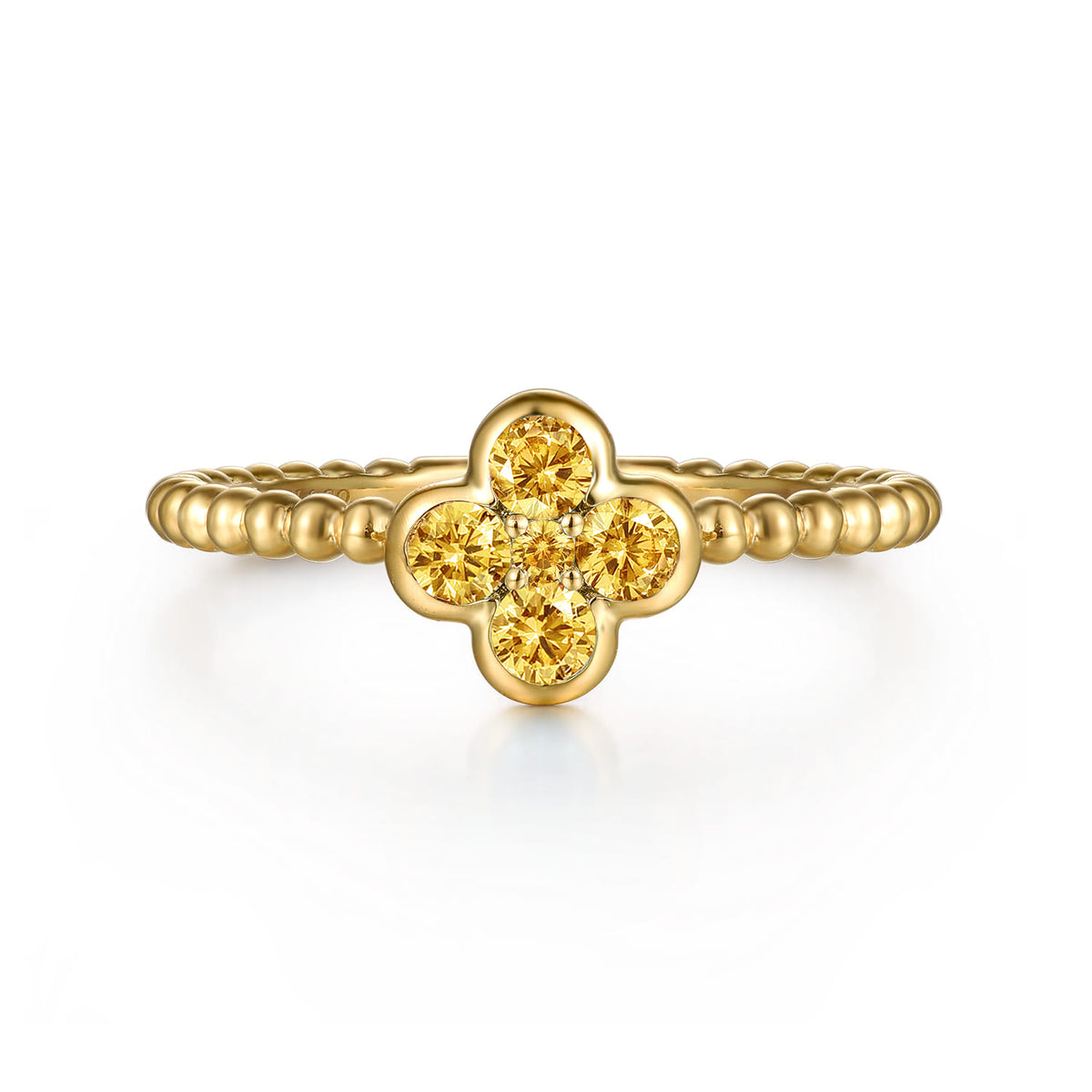 14K Yellow Gold Citrine Cluster Clover and Bujukan Bead Stackable Ring — Gabriel & Co. LR52876Y4JCT
